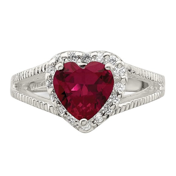 925 Sterling Silver Red CZ (Cubic Zirconia) Heart Ring - Picture 5 of 6